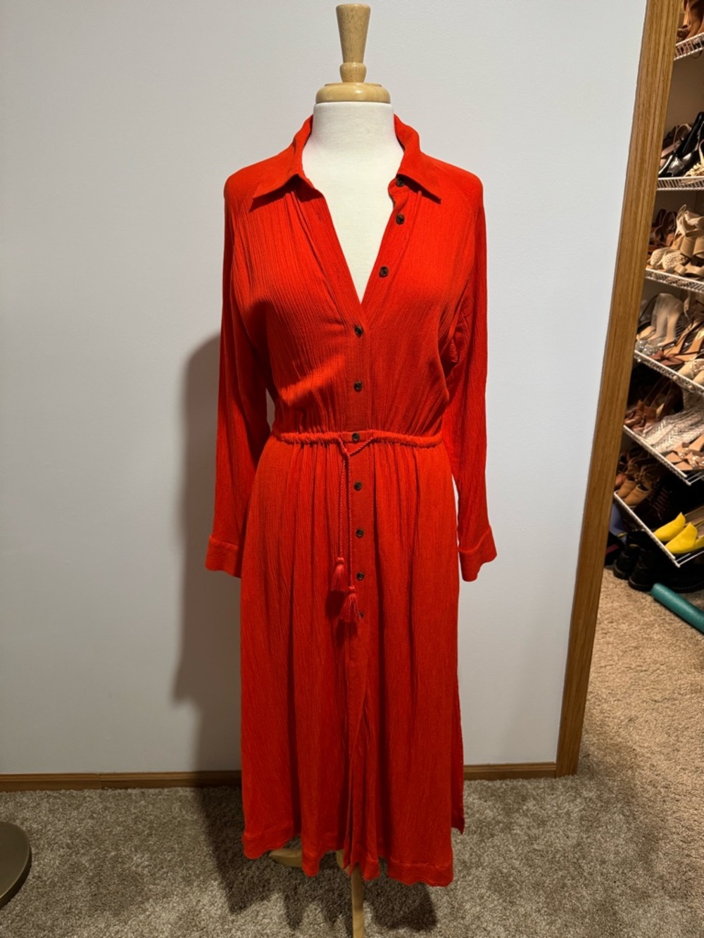 Banana Republic Women's Orange Button-Front Maxi Shirt Dress Size M - Picture 5 of 13